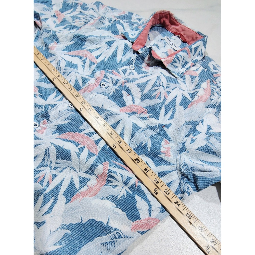 Tommy Bahama Nova Wave Shirt Mens Large Blue Tropical Leaf Cotton Reverse Print - Picture 9 of 11